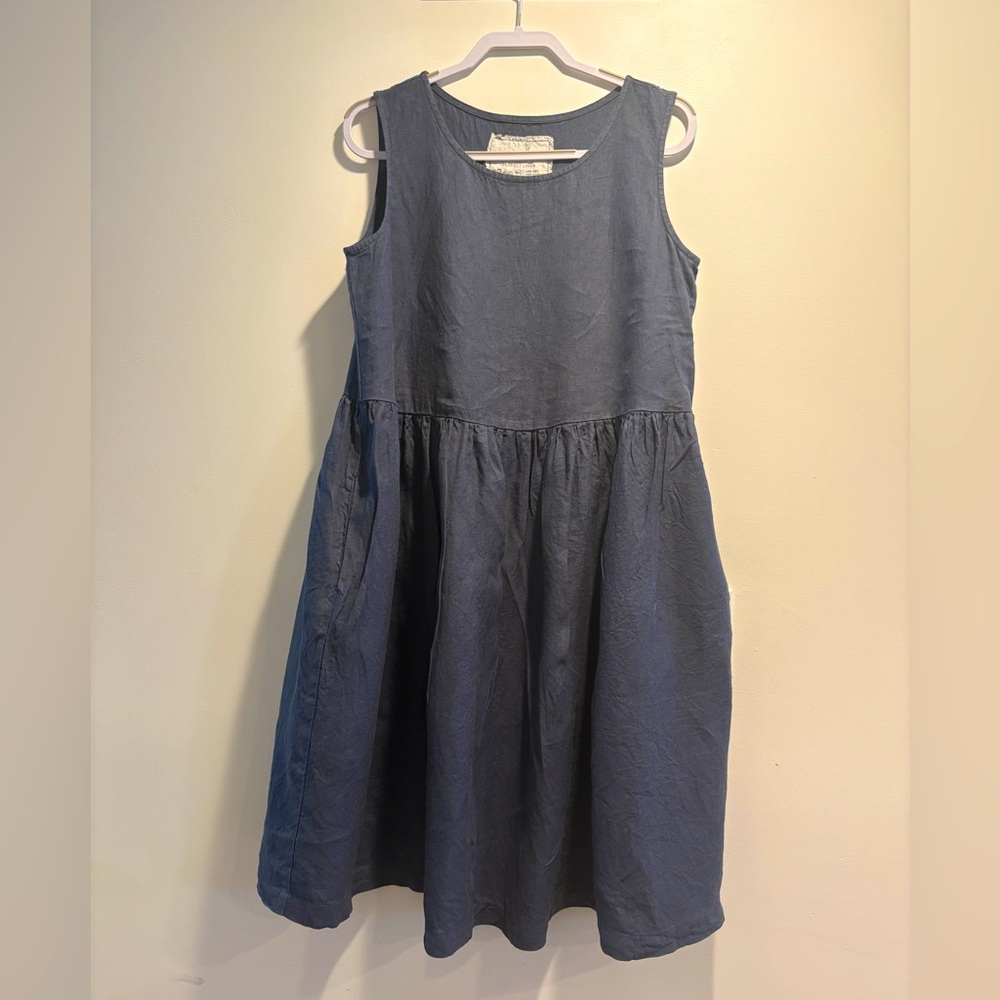 Not perfect linen Smock dress in Dark Grey Blue - M/L